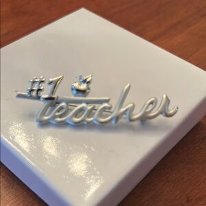 Alc #1 Teacher brooch matte silver tone statement teachers gift school